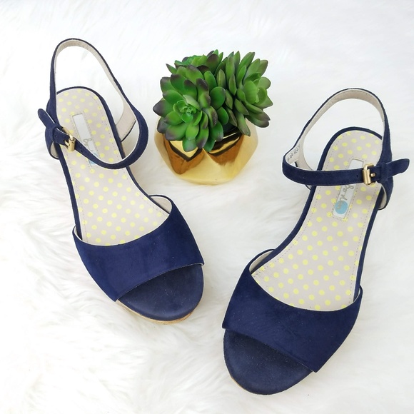 Boden Shoes - BODEN Blue Suede Cork Wedge Sandals